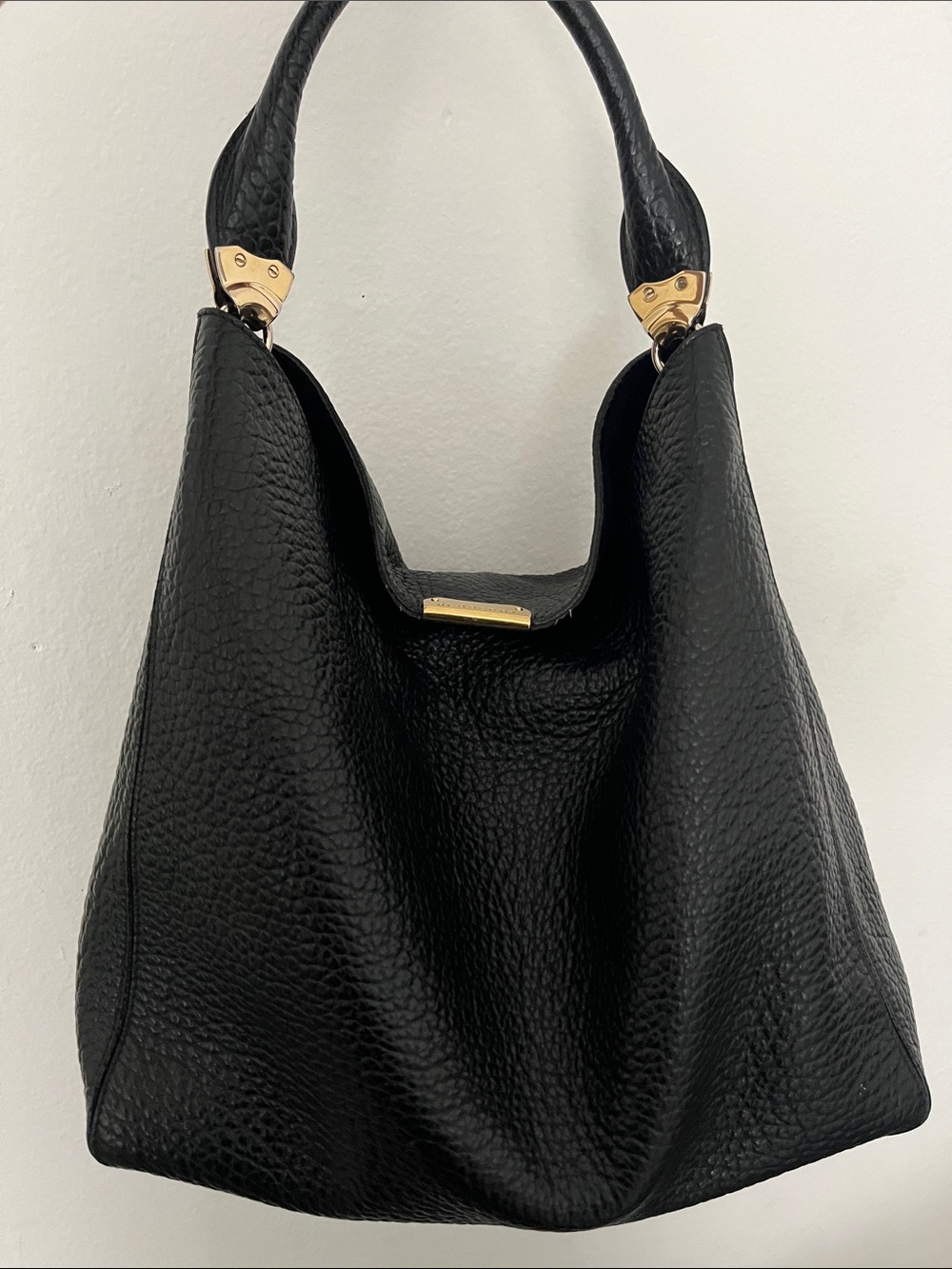 Burberry Black Pebbled Leather Shoulder Bag with Gold Hardware